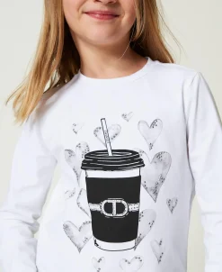 T-shirt Con Stampa E Strass