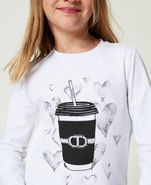 T-shirt Con Stampa E Strass