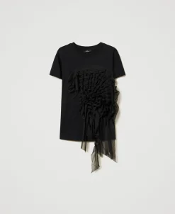 T-shirt Con Volant In Creponne