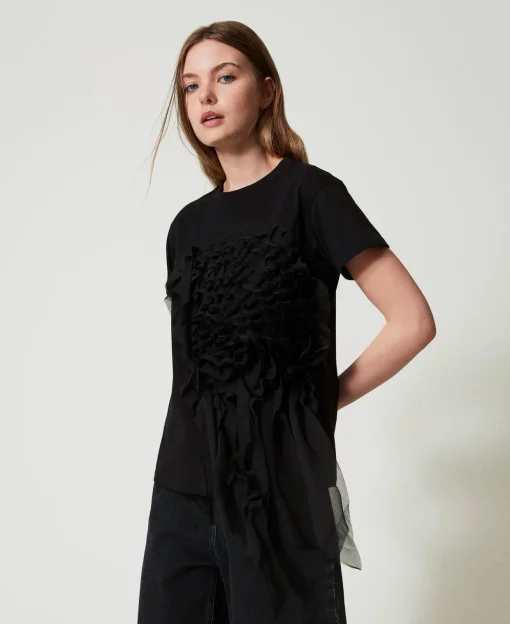 T-shirt Con Volant In Creponne