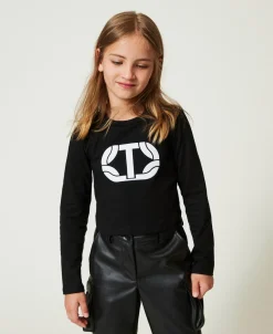 T-shirt Cropped Con Logo Gommato