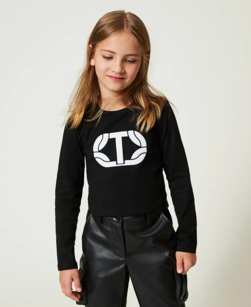 T-shirt Cropped Con Logo Gommato