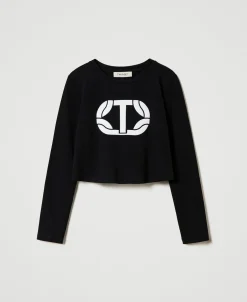 T-shirt Cropped Con Logo Gommato