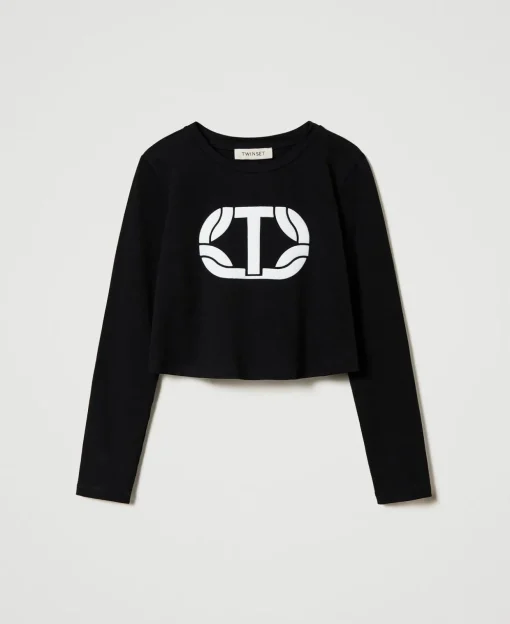 T-shirt Cropped Con Logo Gommato