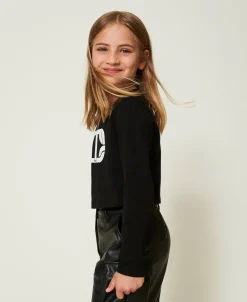T-shirt Cropped Con Logo Gommato