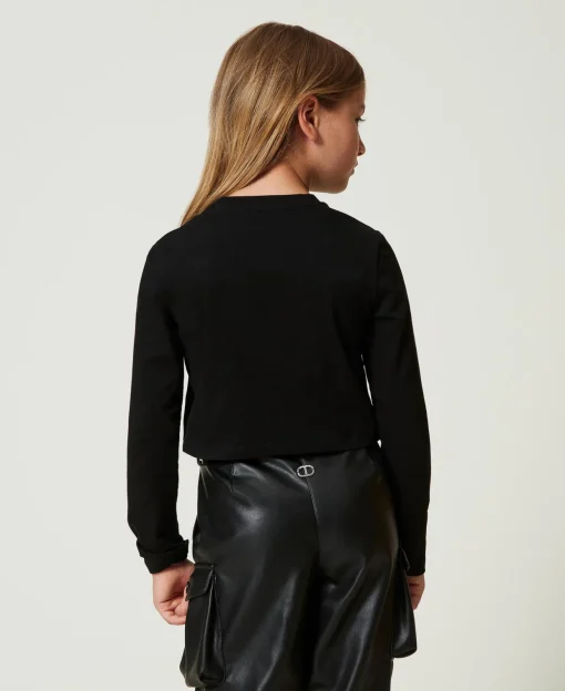 T-shirt Cropped Con Logo Gommato