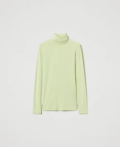 T-shirt Dolcevita Con Ricamo Logo