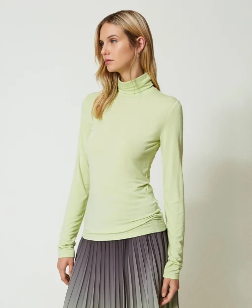 T-shirt Dolcevita Con Ricamo Logo