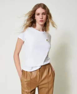 T-shirt Fitted Con Spilla Crochet