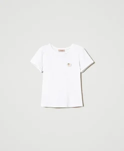 T-shirt Fitted Con Spilla Crochet