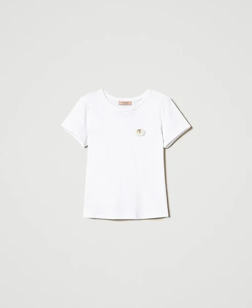 T-shirt Fitted Con Spilla Crochet