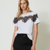 T-shirt Regular Con Pizzo Intarsiato