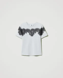 T-shirt Regular Con Pizzo Intarsiato