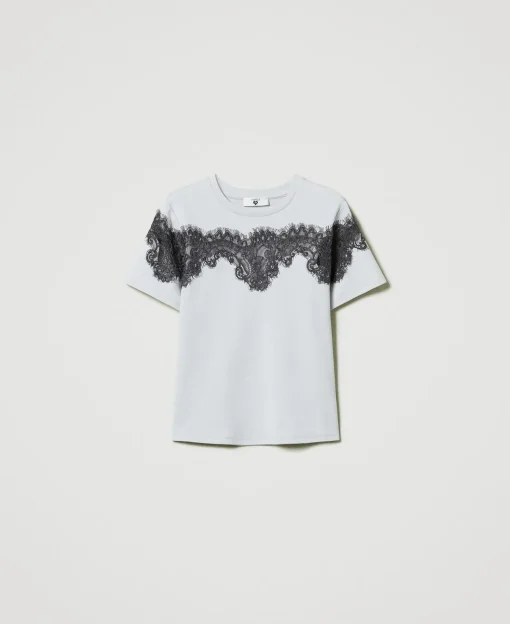 T-shirt Regular Con Pizzo Intarsiato