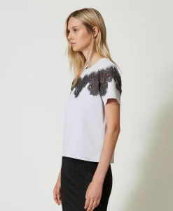 T-shirt Regular Con Pizzo Intarsiato