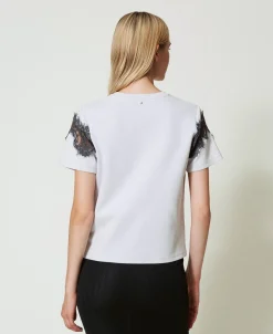 T-shirt Regular Con Pizzo Intarsiato