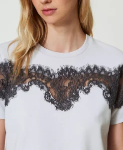 T-shirt Regular Con Pizzo Intarsiato