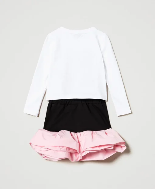 T-shirt Stampata E Gonna Con Balze