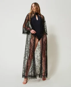 Vestaglia Lunga In Pizzo Con Cintura