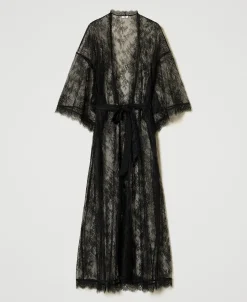 Vestaglia Lunga In Pizzo Con Cintura