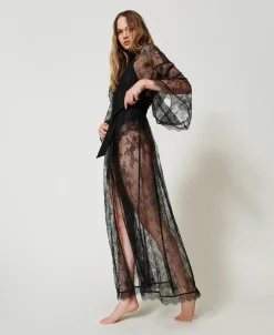 Vestaglia Lunga In Pizzo Con Cintura